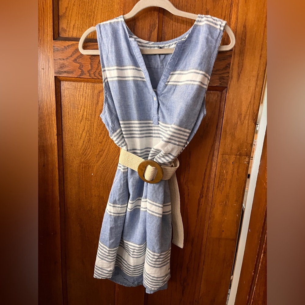 Blue and White Striped Sleeveless Top